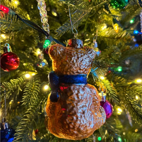 Vintage Large BK Blown Glass Festive Teddy Bear Christmas Ornament - Picture 5 of 7